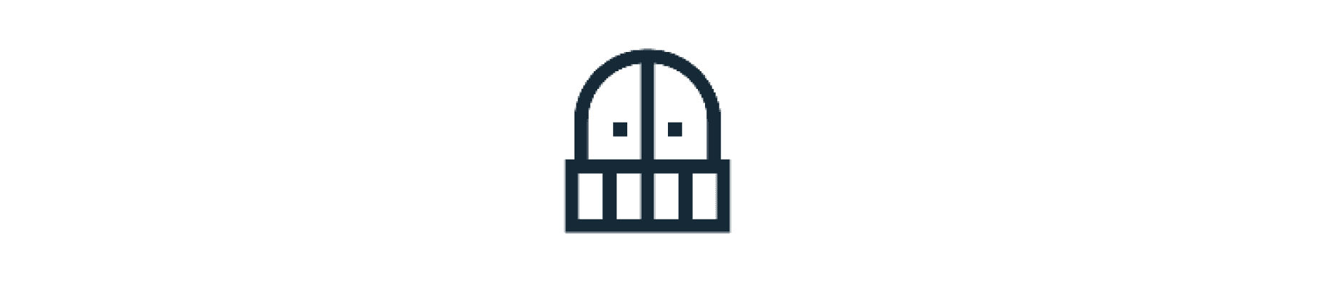 A simple dark icon depicting a gate with a rounded top and vertical bars.