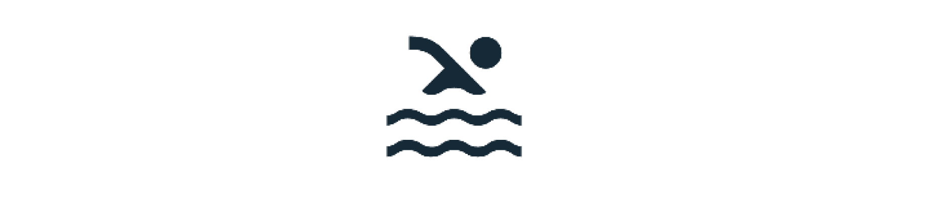 Simple icon depicting a swimmer in water with stylized waves.